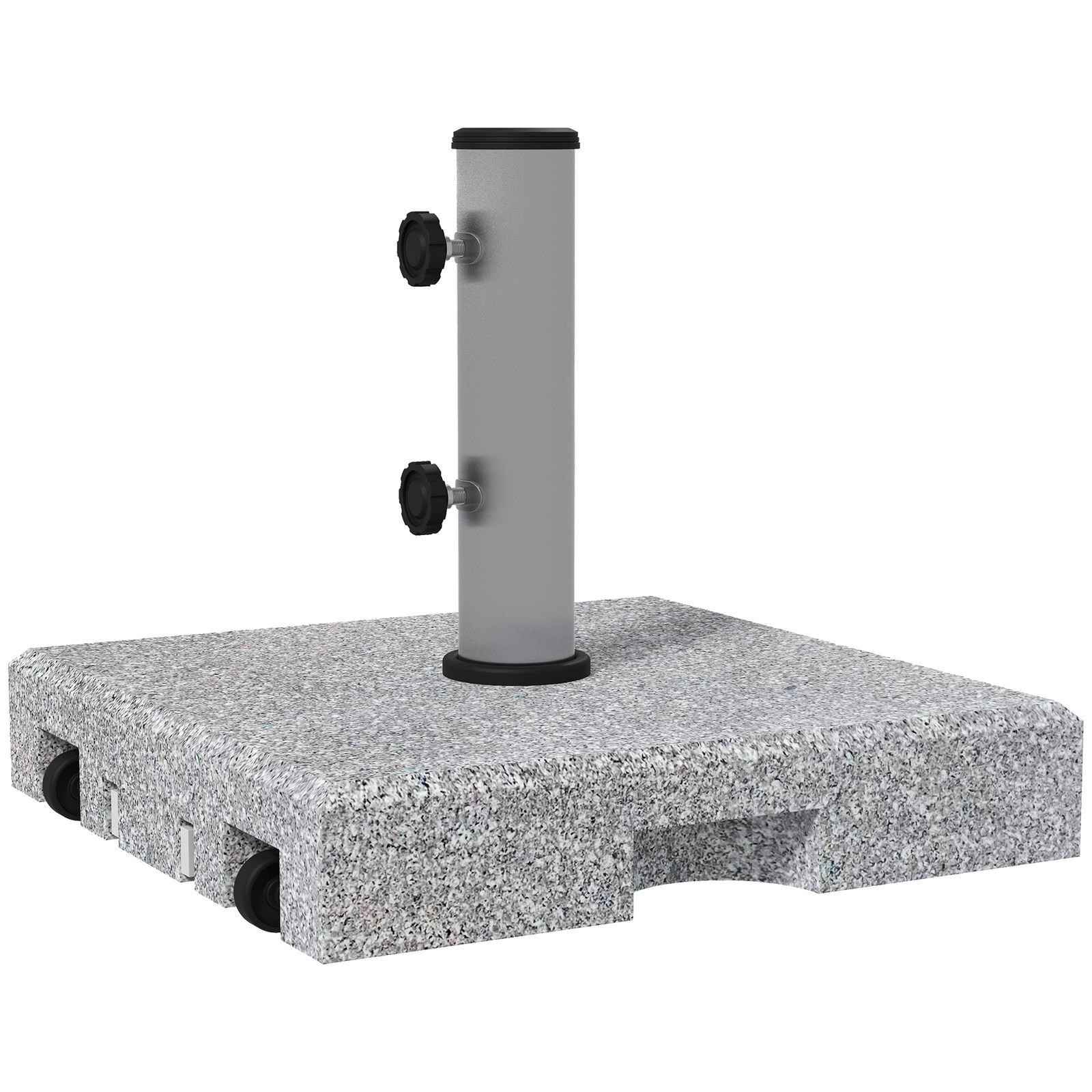 Outsunny Baza pentru Umbrela de 28kg din Granit, Postament pentru Umbrela de Gradina cu Maner Extensibil si Roti, 41x41x37.5cm, Gri