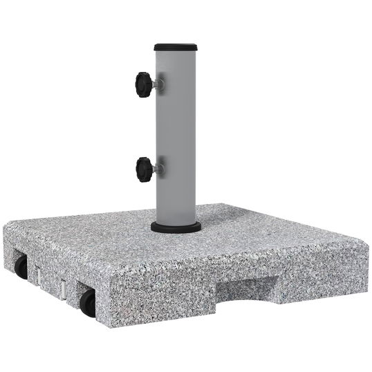 Outsunny Baza pentru Umbrela de 28kg din Granit, Postament pentru Umbrela de Gradina cu Maner Extensibil si Roti, 41x41x37.5cm, Gri