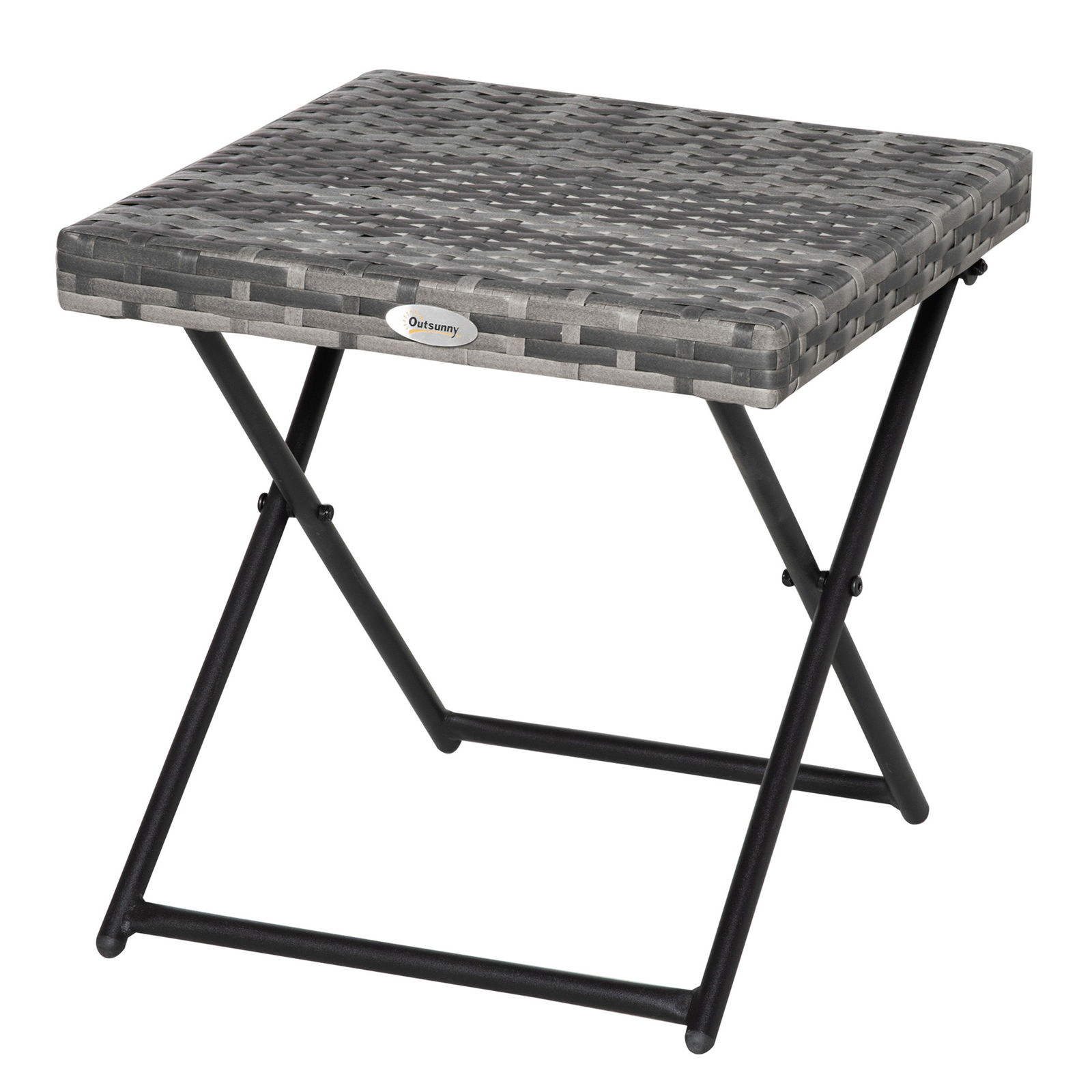 Outsunny Masuta pentru Gradina Pliabila din Ratan Sintetic si Otel, Masuta pentru Exterior Economie Spatiu 40x40x40cm, Gri