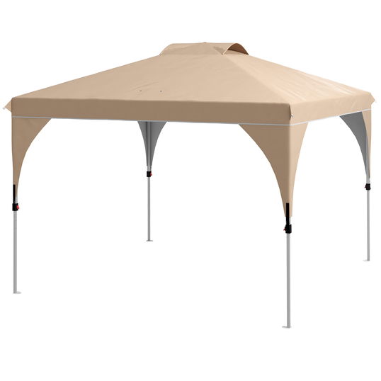 Outsunny Foisor de Gradina 3x3 m, Foisor Pliabil Pop Up cu Inaltime Reglabila si Geanta pentru Transport cu Roti, Bej