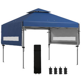 Outsunny Foisor Pliabil de 5 x 3 (m) cu Extindere de Marchize Duble, Usor de Instalat de 1 Persoana, Cort de Petrecere Marquee cu 1 Buton de Impingere