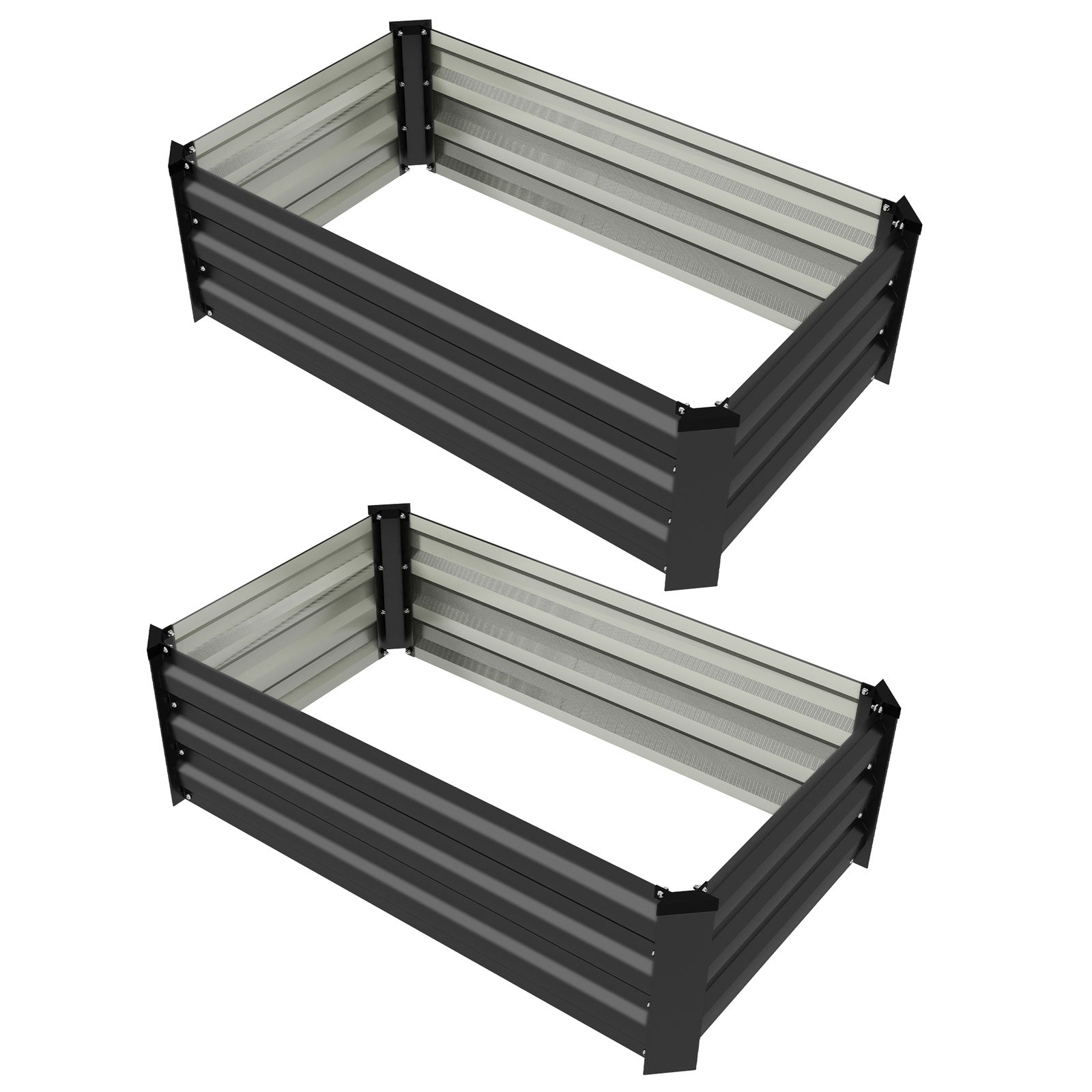 Outsunny Set de 2 Paturi Galvanizate Inaltate pentru Gradina, Cutie de Plantare Inaltata pentru Exterior, Usor de Asamblat, pentru Cultivarea Florilor
