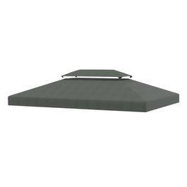 Outsunny Prelata pentru Foisor 4x3 m cu 2 Niveluri, Acoperis pentru Foisor din Poliester Anti UV cu Chingi din Velcro si 10 Orificii de Drenaj, Gri