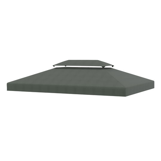 Outsunny Prelata pentru Foisor 4x3 m cu 2 Niveluri, Acoperis pentru Foisor din Poliester Anti UV cu Chingi din Velcro si 10 Orificii de Drenaj, Gri