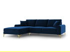Coltar stanga, Madara, Mazzini Sofas, 5 locuri, gold legs, 254x182x90 cm, catifea, albastru regal
