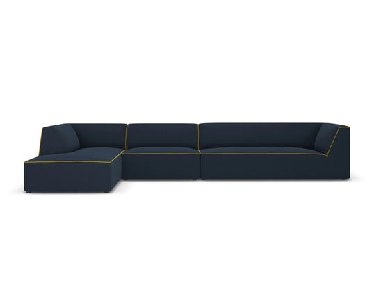 Coltar modular stanga 5 locuri, Ruby, Micadoni Home, BL, 366x180x69 cm, tesatura chenille, albastru royal/galben