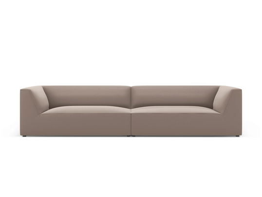 Canapea modulara 4 locuri, Ruby, Micadoni Home, BL, 302x93x69 cm, piele ecologica, maro deschis