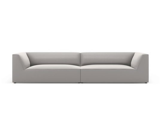 Canapea modulara 4 locuri, Ruby, Micadoni Home, BL, 302x93x69 cm, piele ecologica, gri deschis