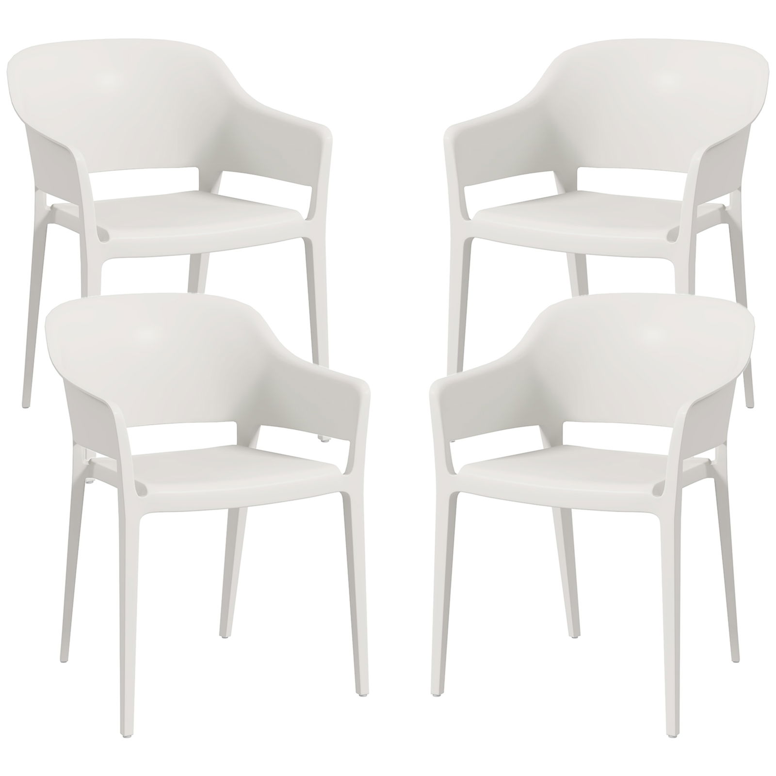 Outsunny Scaune De Gradina 4 Bucati, Scaune Stivuibile De Exterior Cu Spatar Inalt Si Cotiera, Scaun De Masa Din PP Set De 4, Alb
