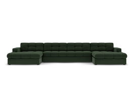 Canapea panoramica 5 locuri, Justin, Micadoni Home, BL, 294x160x72 cm, poliester, verde inchis