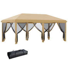 Outsunny Baldachin Cort Pop-Up cu Plasă 585x295xx270cm, Adăpost de Soare Instantaneu de Înaltă Rezistență, Corturi Mari pentru Petreceri cu Geanta de Transport pentru Exterior, Gradina, Terasa, Bej