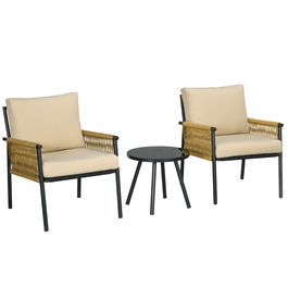 Outsunny Set de Mobilier de Terasa cu 3 Piese, Set de Mobilier din Rachita, Set de Mobilier de Exterior Bistro cu Perne Moi pentru Sezut si Spatar