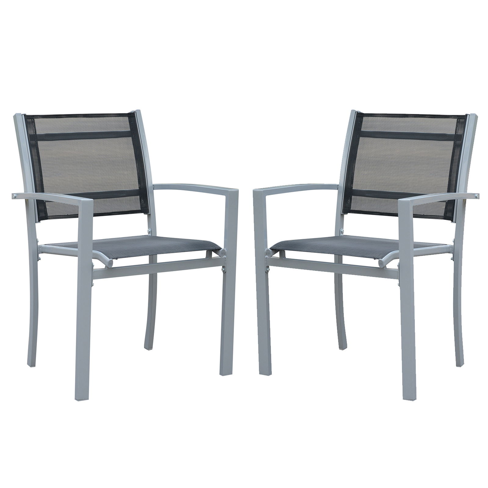 Outsunny Set 2 Scaune de Extern in Textilen si Otel, Negru si Gri