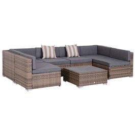 Outsunny Salon de Gradina din Rattan din 7 Piese, Set Mobilier cu Masuta si Canapea Modulara cu Perne, Gri
