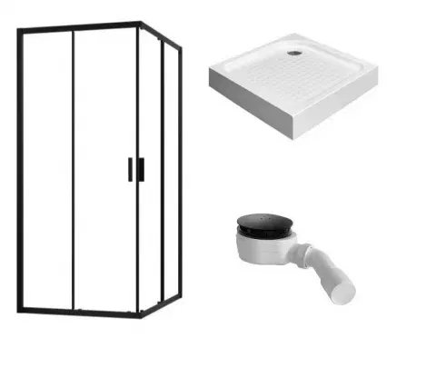 Set PROMO Cabina dus Radaway Alienta C Black 80x80 cm cu cadita si sifon