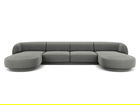 Canapea panoramica 5 locuri, Miley, Micadoni Home, BL, 334x155x74 cm, catifea, gri deschis