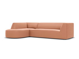 Coltar modular stanga 4 locuri, Ruby, Micadoni Home, BL, forma rotunjita, 273x180x69 cm, catifea, roz