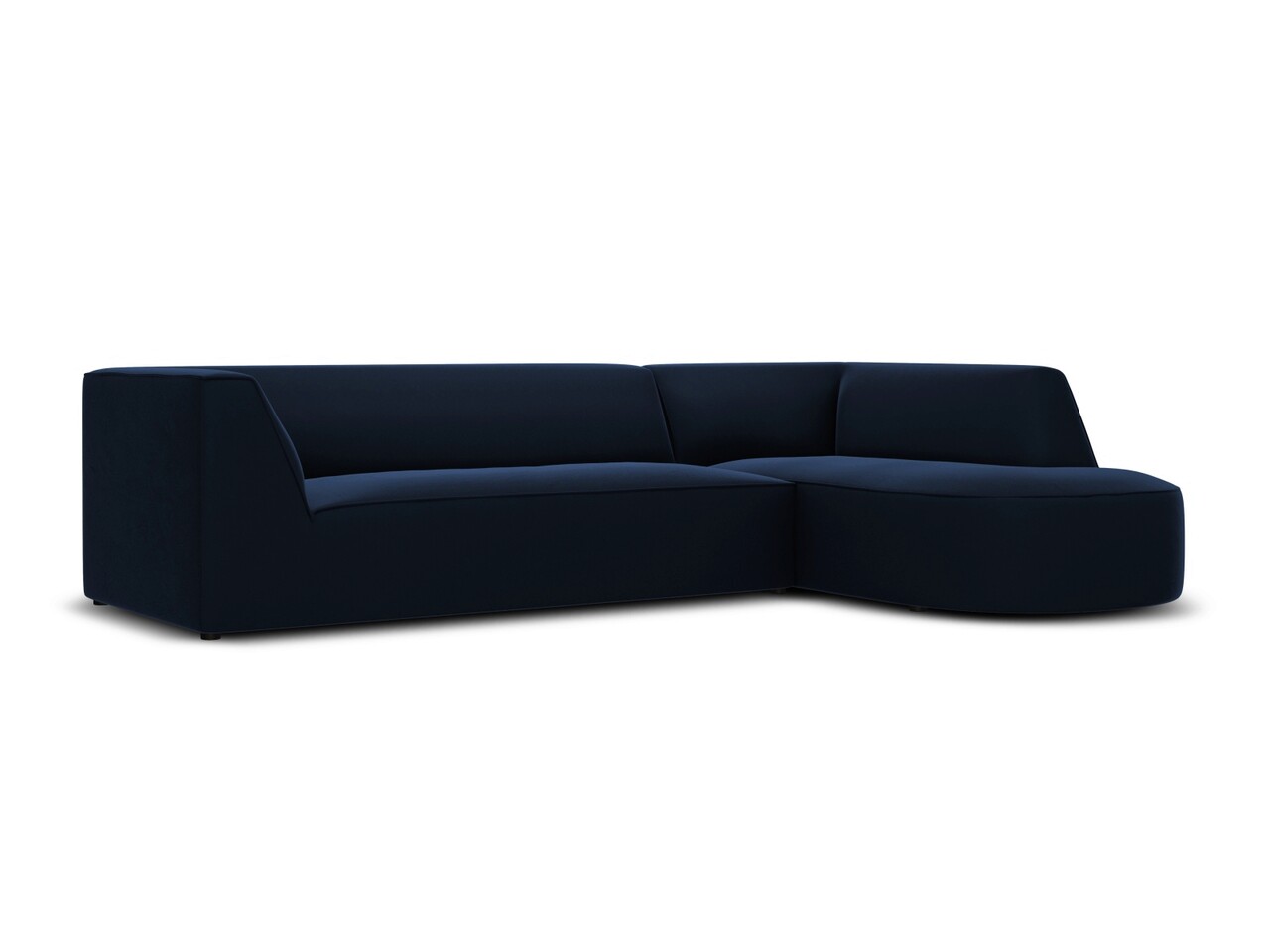 Coltar modular dreapta 4 locuri, Ruby, Micadoni Home, BL, forma rotunjita, 273x180x69 cm, catifea, albastru regal
