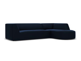 Coltar modular dreapta 4 locuri, Ruby, Micadoni Home, BL, forma rotunjita, 273x180x69 cm, catifea, albastru regal