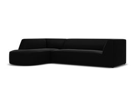 Coltar modular stanga 4 locuri, Ruby, Micadoni Home, BL, forma rotunjita, 273x180x69 cm, catifea, negru