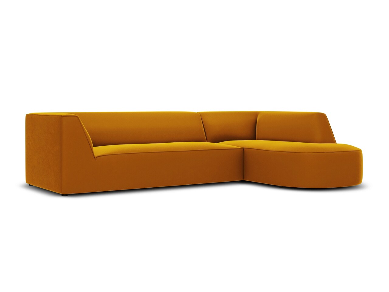 Coltar modular dreapta 4 locuri, Ruby, Micadoni Home, BL, forma rotunjita, 273x180x69 cm, catifea, galben