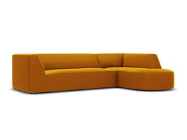 Coltar modular dreapta 4 locuri, Ruby, Micadoni Home, BL, forma rotunjita, 273x180x69 cm, catifea, galben