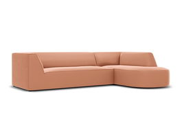 Coltar modular dreapta 4 locuri, Ruby, Micadoni Home, BL, forma rotunjita, 273x180x69 cm, catifea, roz