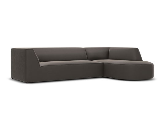 Coltar modular dreapta 4 locuri, Ruby, Micadoni Home, BL, forma rotunjita, 273x180x69 cm, catifea, gri inchis