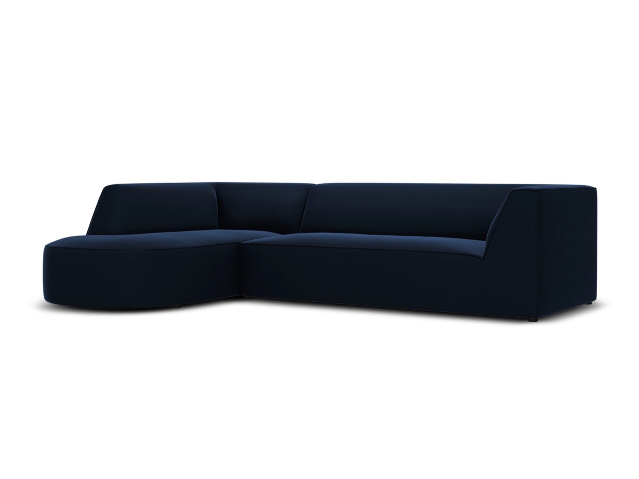 Coltar modular stanga 4 locuri, Ruby, Micadoni Home, BL, forma rotunjita, 273x180x69 cm, catifea, albastru regal