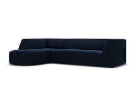 Coltar modular stanga 4 locuri, Ruby, Micadoni Home, BL, forma rotunjita, 273x180x69 cm, catifea, albastru regal