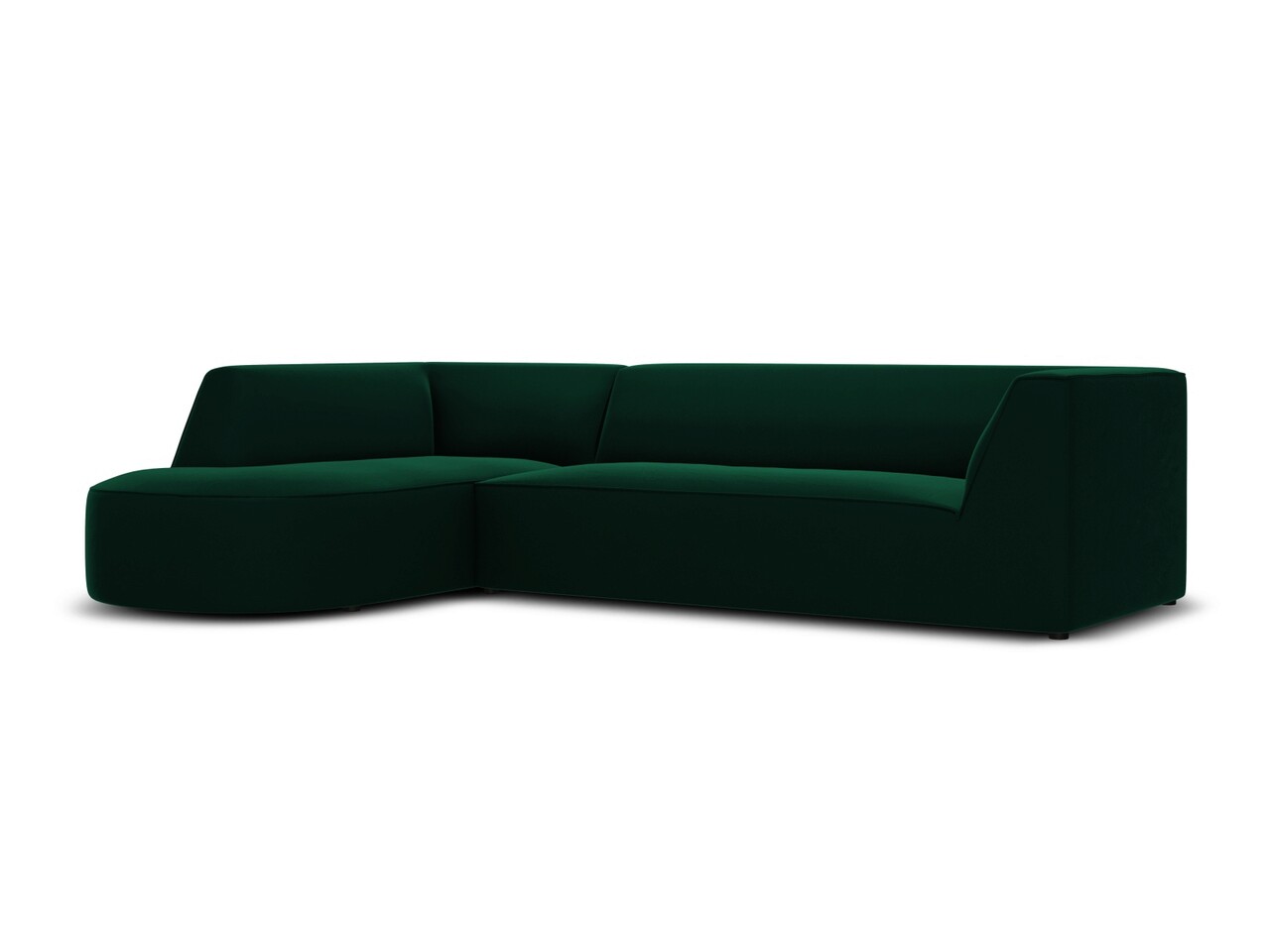 Coltar modular stanga 4 locuri, Ruby, Micadoni Home, BL, forma rotunjita, 273x180x69 cm, catifea, verde bottle