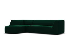 Coltar modular stanga 4 locuri, Ruby, Micadoni Home, BL, forma rotunjita, 273x180x69 cm, catifea, verde bottle