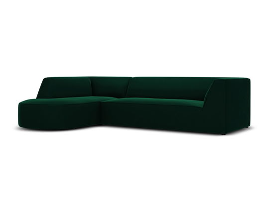 Coltar modular stanga 4 locuri, Ruby, Micadoni Home, BL, forma rotunjita, 273x180x69 cm, catifea, verde bottle