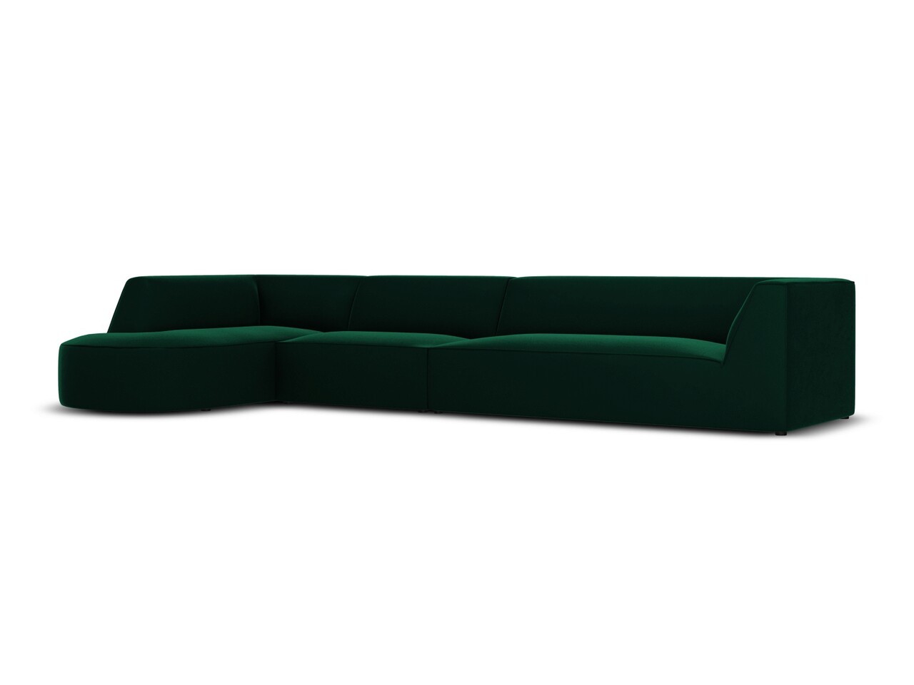 Coltar modular stanga 6 locuri, Ruby, Micadoni Home, BL, forma rotunjita, 366x180x69 cm, catifea, verde bottle