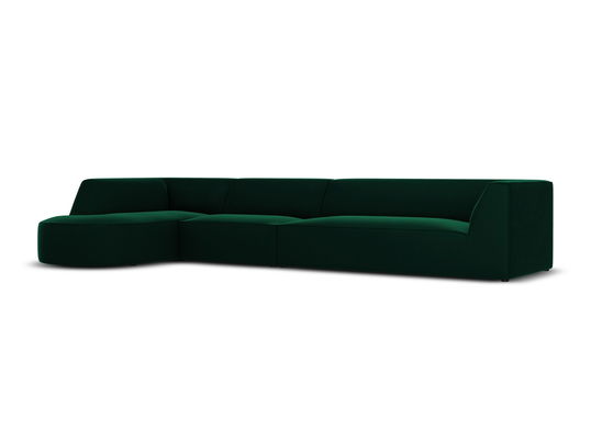 Coltar modular stanga 6 locuri, Ruby, Micadoni Home, BL, forma rotunjita, 366x180x69 cm, catifea, verde bottle