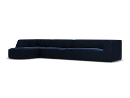 Coltar modular stanga 6 locuri, Ruby, Micadoni Home, BL, forma rotunjita, 366x180x69 cm, catifea, albastru regal