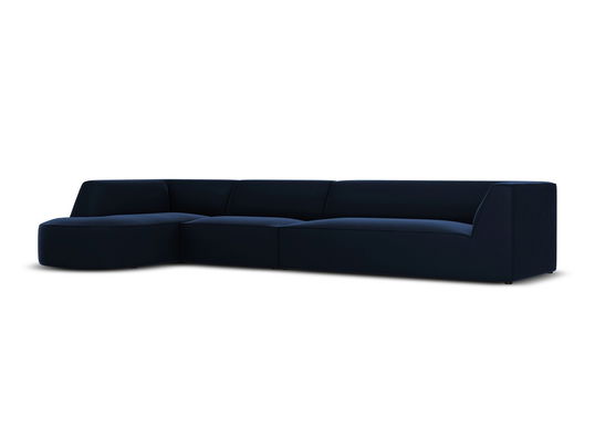 Coltar modular stanga 6 locuri, Ruby, Micadoni Home, BL, forma rotunjita, 366x180x69 cm, catifea, albastru regal