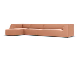 Coltar modular stanga 6 locuri, Ruby, Micadoni Home, BL, forma rotunjita, 366x180x69 cm, catifea, roz