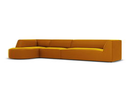 Coltar modular stanga 6 locuri, Ruby, Micadoni Home, BL, forma rotunjita, 366x180x69 cm, catifea, galben