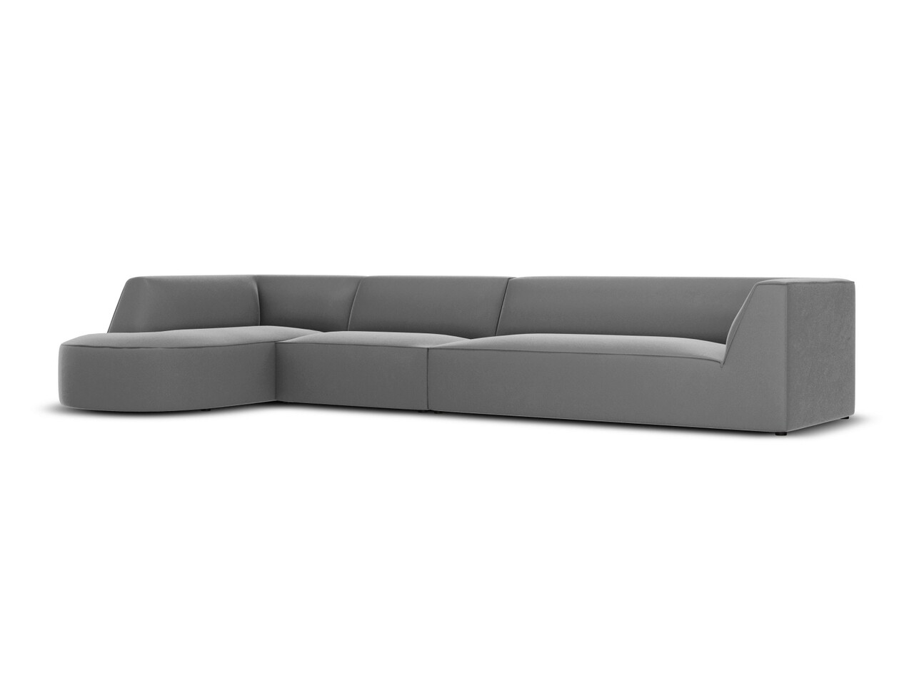 Coltar modular stanga 6 locuri, Ruby, Micadoni Home, BL, forma rotunjita, 366x180x69 cm, catifea, gri