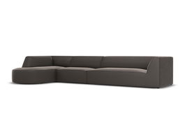 Coltar modular stanga 6 locuri, Ruby, Micadoni Home, BL, forma rotunjita, 366x180x69 cm, catifea, gri inchis