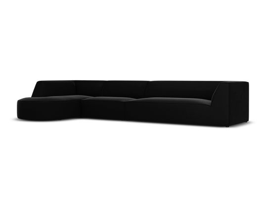 Coltar modular stanga 6 locuri, Ruby, Micadoni Home, BL, forma rotunjita, 366x180x69 cm, catifea, negru