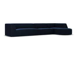 Coltar modular dreapta 6 locuri, Ruby, Micadoni Home, BL, forma rotunjita, 366x180x69 cm, catifea, albastru regal