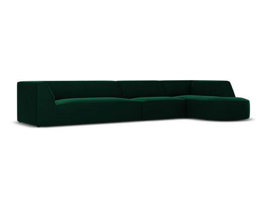 Coltar modular dreapta 6 locuri, Ruby, Micadoni Home, BL, forma rotunjita, 366x180x69 cm, catifea, verde bottle