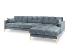 Coltar dreapta 5 locuri, Mamaia, Micadoni Home, GL, 293x185x75 cm, catifea, albastru deschis