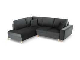 Coltar extensibil stanga 5 locuri, Moghan, Micadoni Home, GL, 243x194x88 cm, catifea, gri inchis