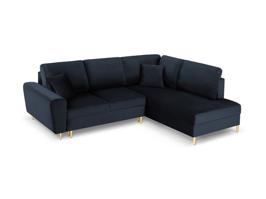 Coltar extensibil dreapta 5 locuri, Moghan, Micadoni Home, GL, 243x194x88 cm, catifea, albastru inchis