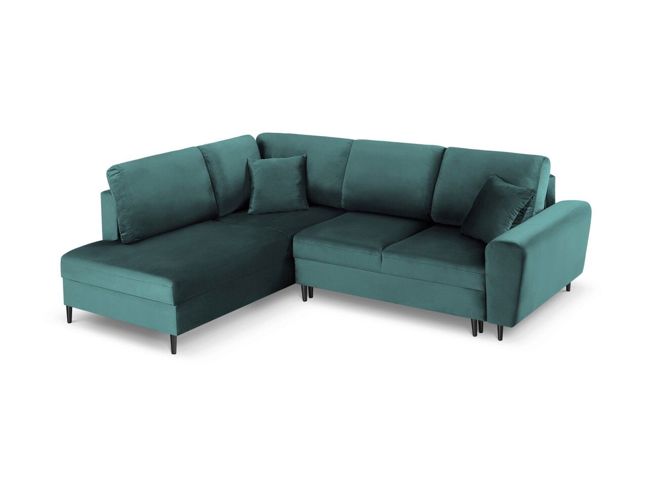 Coltar extensibil stanga 5 locuri, Moghan, Micadoni Home, BL, 243x194x88 cm, catifea, albastru petrol