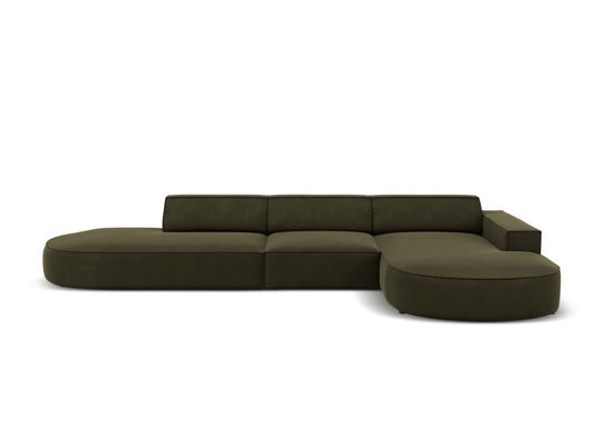 Coltar dreapta 4 locuri, Jodie, Micadoni Home, BL, forma rotunjita, 342x166x70 cm, catifea, verde