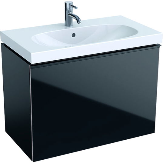 Set mobilier Geberit Acanto cu lavoar 75x42.2cm si dulap baza 74x41.6cm cu un sertar sticla negru corp negru mat